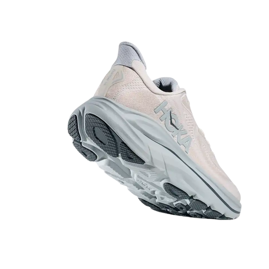 Grey and blue HOKA shoe on white background