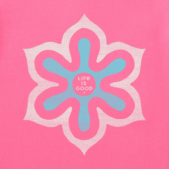 pink background with blue flower 