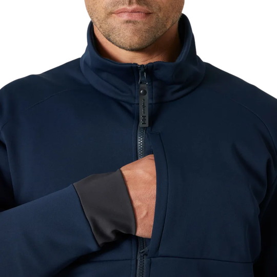 blue jacket with side zip chest pocket