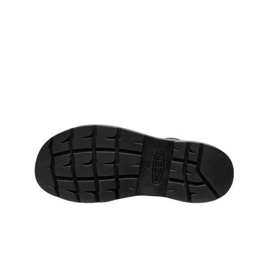 Black shoe sole with tread pattern on a white background