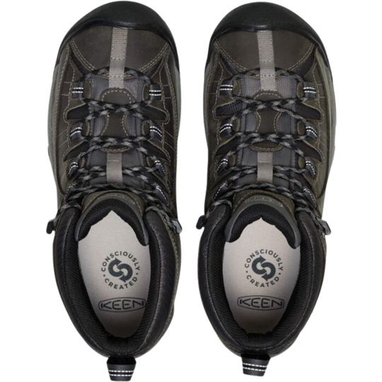 Gray hiking boots on a white background