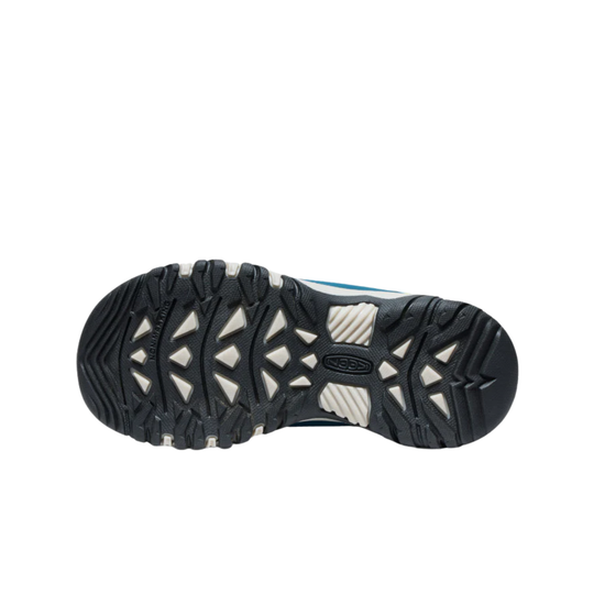 Close-up of a shoe sole with tread pattern on a white background