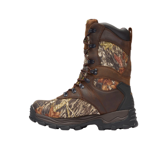 Camouflage hunting boot on a white background