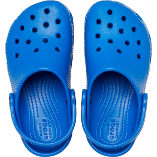 Blue clog shoe on a white background