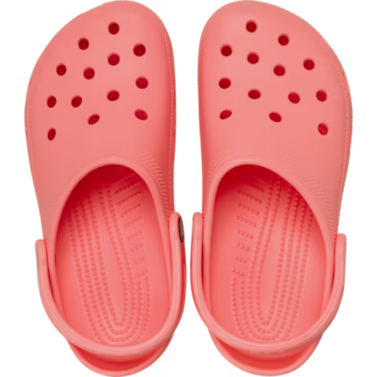 Pair of pink clogs on a white background