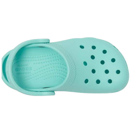 Light blue clog shoe on a white background