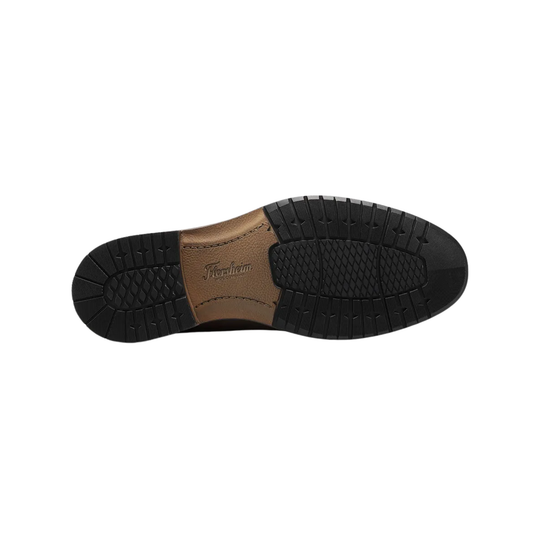 Black shoe sole with brown insole on a white background