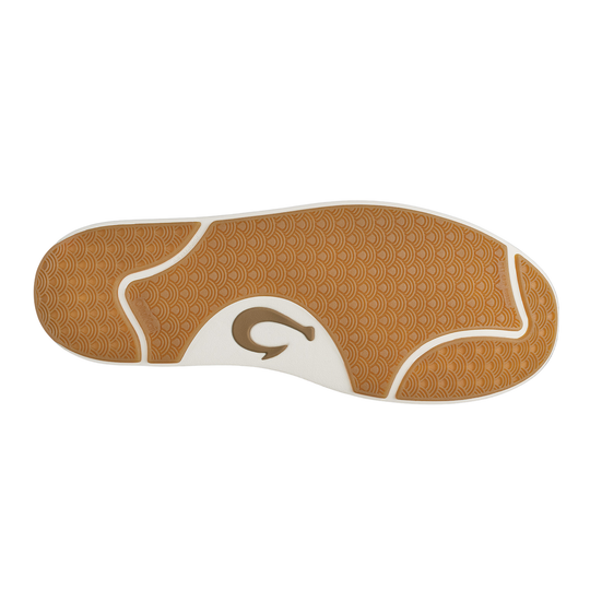 Brown shoe sole with a logo on a white background