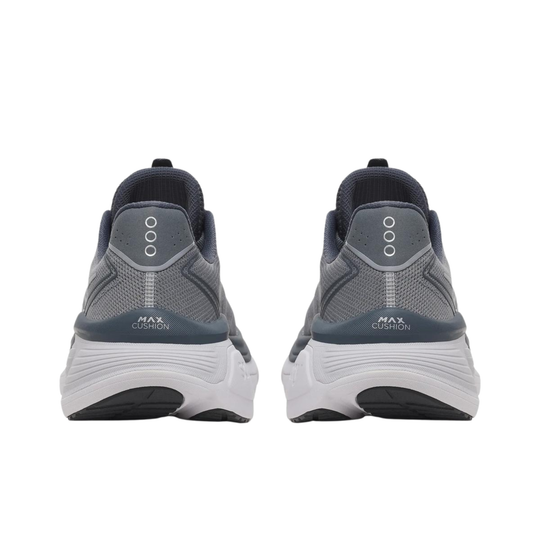 back of heels saucony men's grey shoes on white background