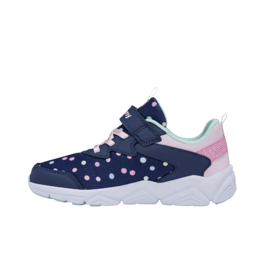 Saucony Kids' Flash LE Shoes - Navy/Pink dot print on white background 