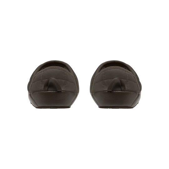 The North Face Women's Thermoball Traction Mule V Slippers - Dark Chestnut. Back of heels view. On a white background.