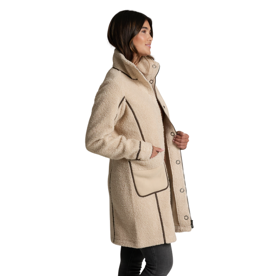 Kuhl Women's Durango Sherpa Long Jacket - Natural on a female model on a white background
