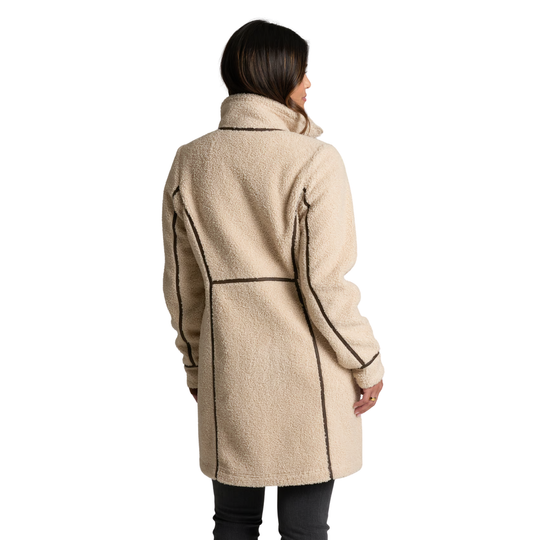 Kuhl Women's Durango Sherpa Long Jacket - Natural on a female model on a white background