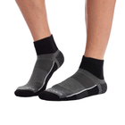 Gray and black socks with brand logo on a white background