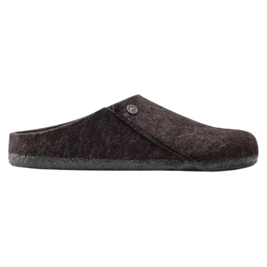 Brown felted slipper on a white background