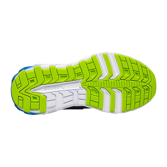 Green and white sneaker outsole with Saucony branding