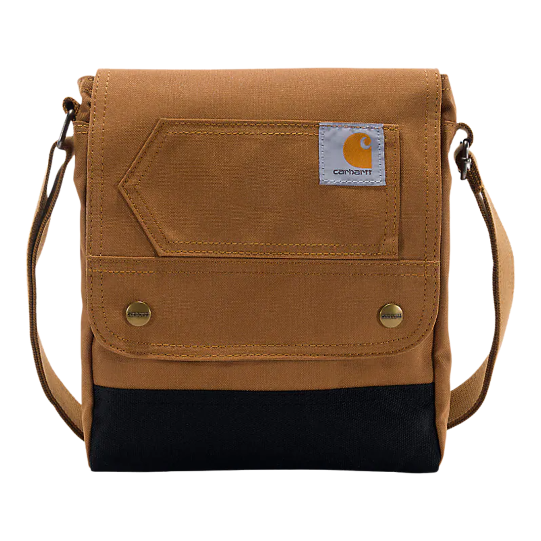 Brown shoulder bag with Carhartt logo on a white background