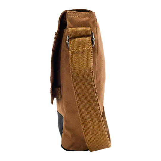 Brown bag with a strap on a white background