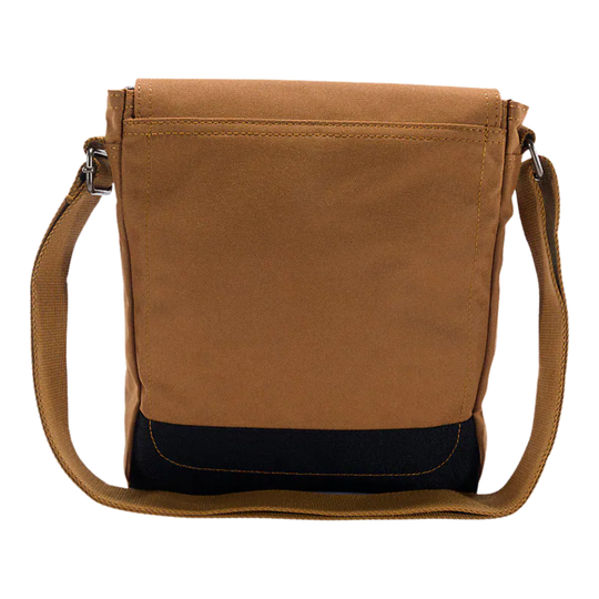 Brown shoulder bag with a black base on a white background