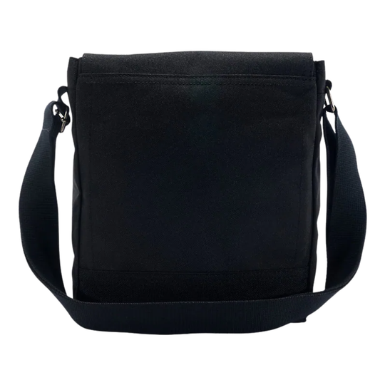 Black shoulder bag on a white background