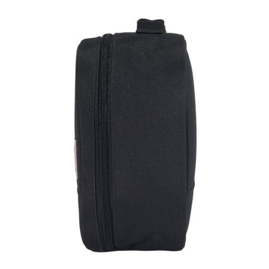 Black rectangular pouch with a zipper on a white background