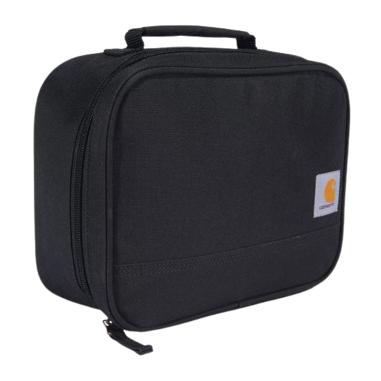 Black briefcase with a visible brand logo on a white background