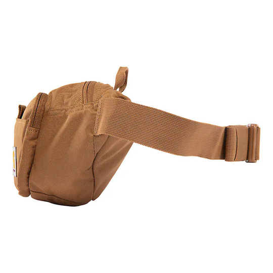 Brown tactical pouch with a strap on a white background
