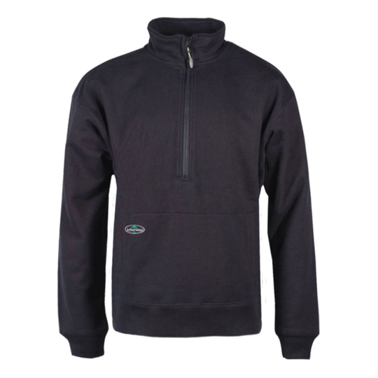 Black pullover with a quarter zip on a white background