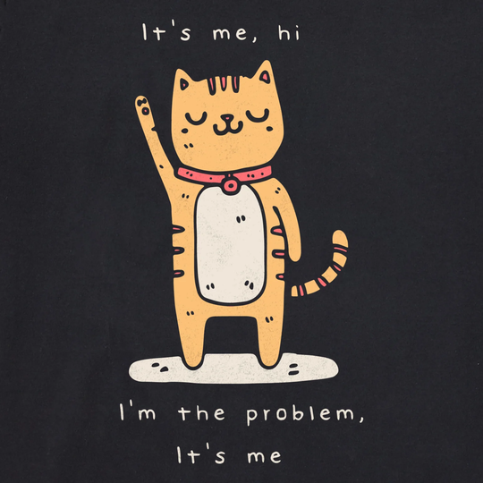 Cartoon cat with text on a black background