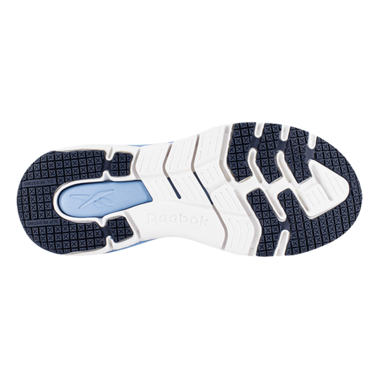 Close-up of a shoe sole with a brand logo on a white background