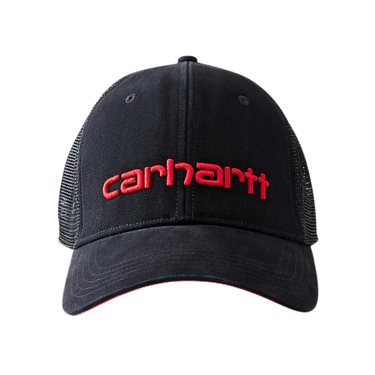 Black cap with red 'Carhartt' logo on a white background
