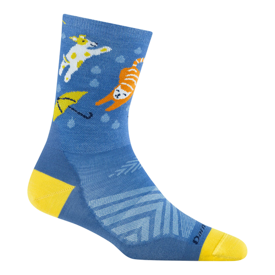 Blue sock with animal pattern on a white background