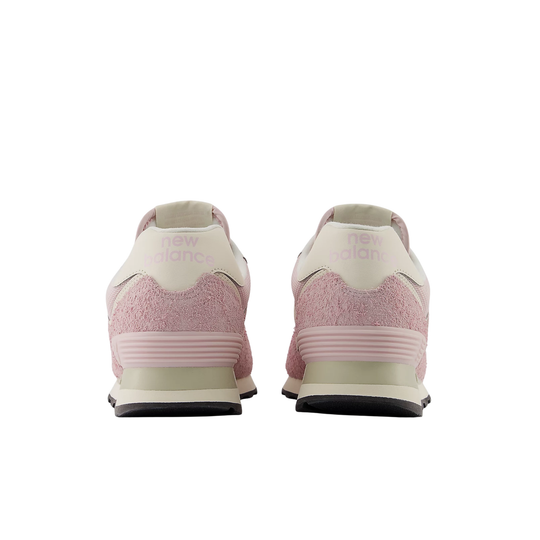 Back view of pink and beige sneakers on a white background