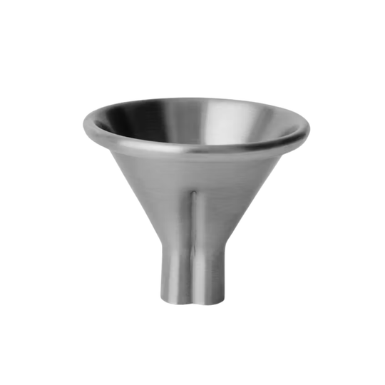 Stainless steel funnel on a white background
