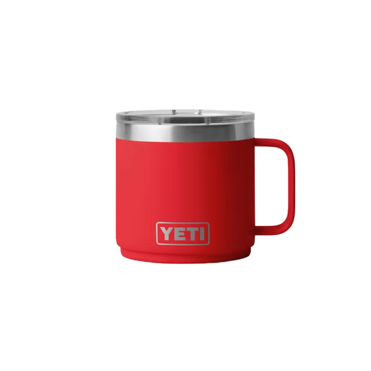Red YETI mug with a silver interior on a white background