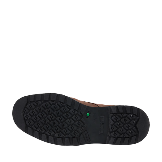 Black sole of a shoe with brand logo on a white background