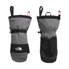 Gray and black mittens with The North Face logo on a white background