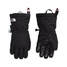 Black gloves with leather accents and The North Face logo on a white background