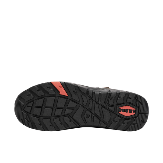 Brown shoe sole with a brand logo on a white background