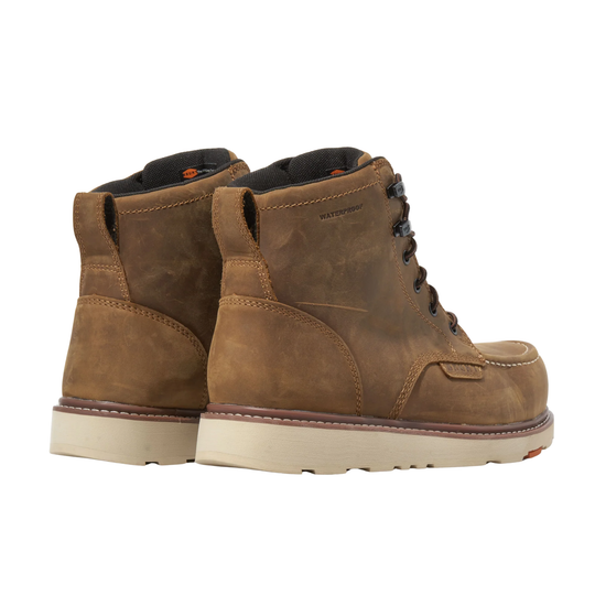 Pair of brown leather boots on a white background