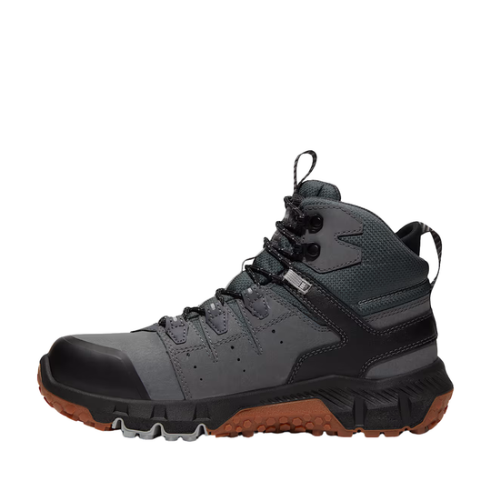 Black leather boot on a white background