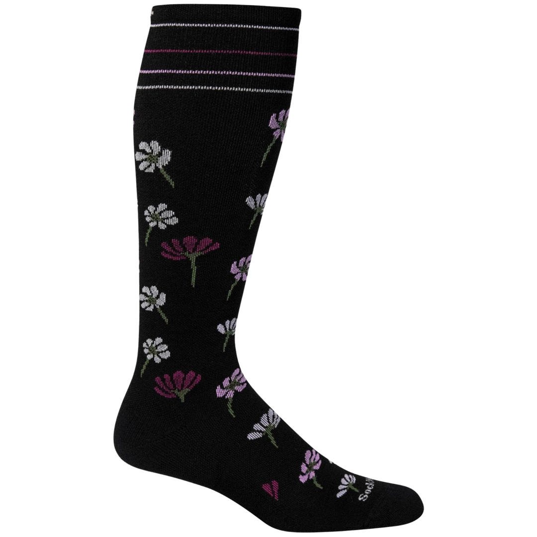 Black and brown knee-high sock on a white background