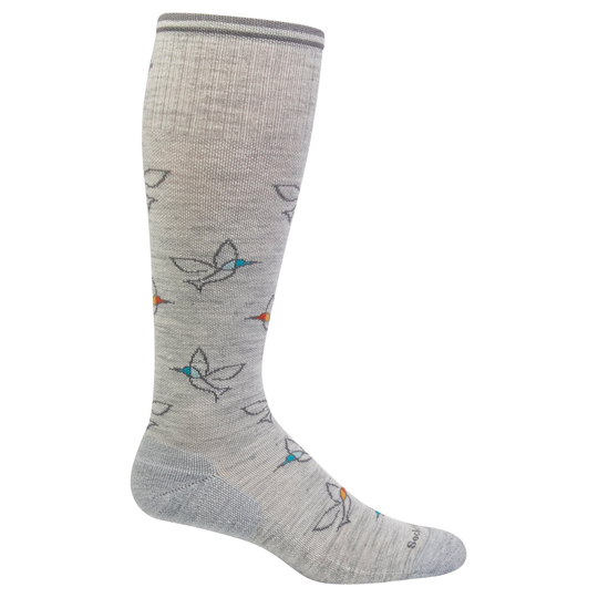 Gray sock with bird pattern on a white background