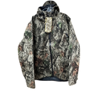 Camouflage jacket with a tag on a white background