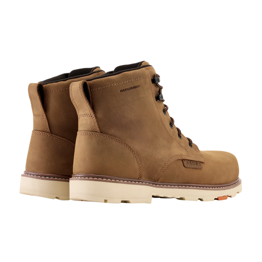 Pair of brown leather boots on a white background