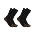 Two pairs of black socks with brown toes and heels on a white background