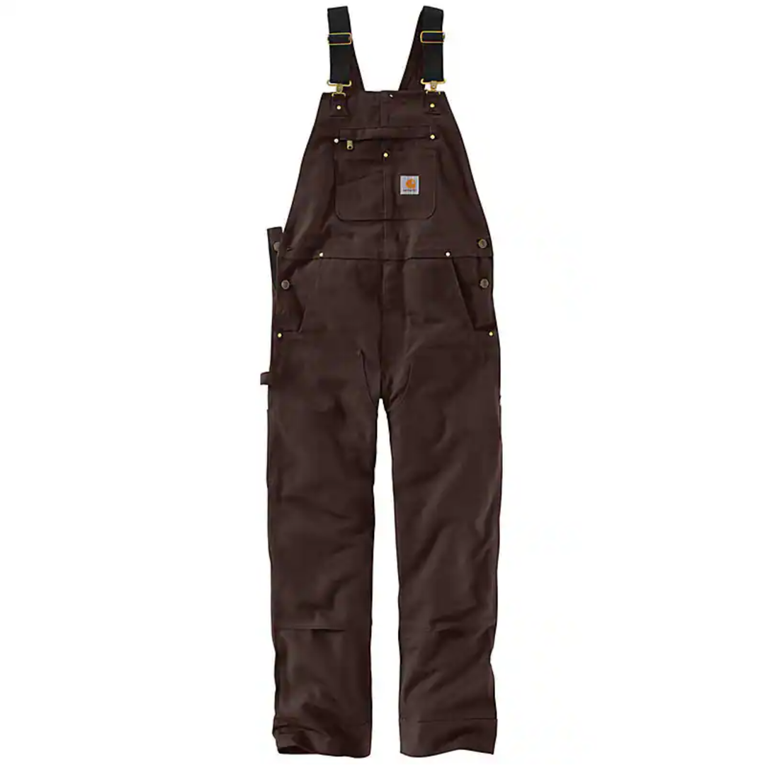 Brown bib overalls on a white background