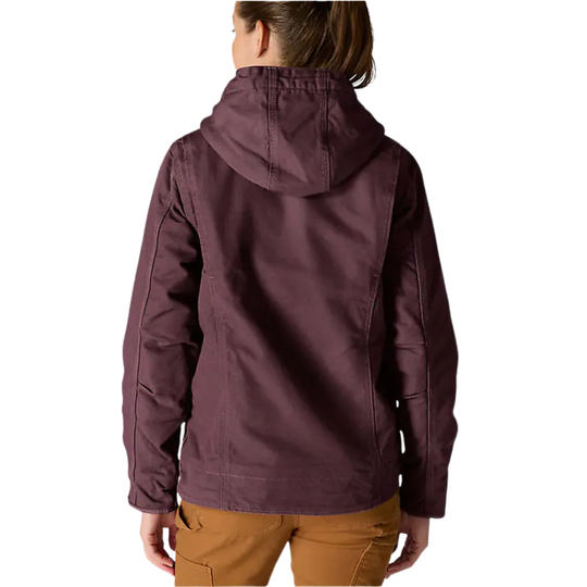 Maroon jacket worn by a person on a white background