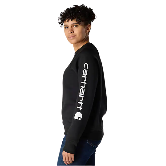Person wearing a black Carhartt sweatshirt on a white background