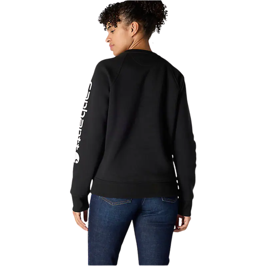 Person wearing a black sweatshirt with white text on sleeves against a white background